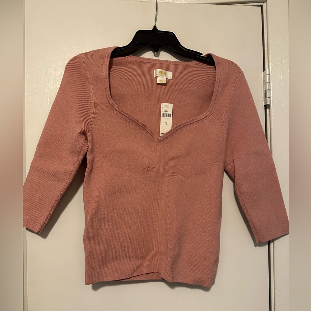 NWT Maeve By Anthropologie Sweetheart Neckline Ribbed Sweater pink Size M